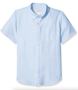 Essentials Kids Boys Uniform Short-Sleeve Woven Button Down Shirt, Blue, size M - Picture 1 of 3