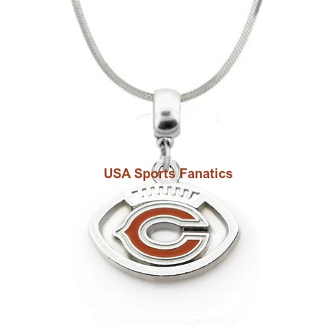NFL Chicago Bears Football Logo Pendant Necklace On A 925 Snake Chain Cover
