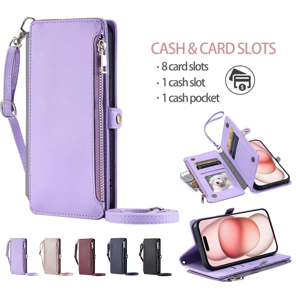 Кожаный чехол-бумажник на молнии через плечо для LG V30 Q60 K50 K40 G6 - Изображение 1 из 4