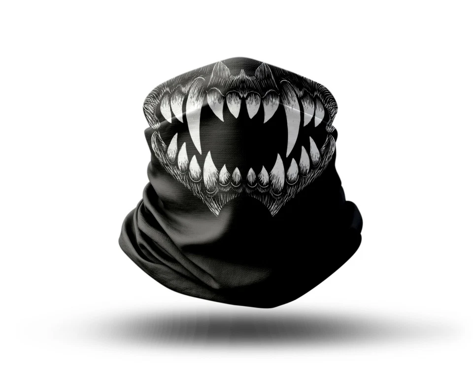 Washable Fabric Face Cover Neck Gaiter White Beast Skull Head Design V EU Made - Image 1 of 4