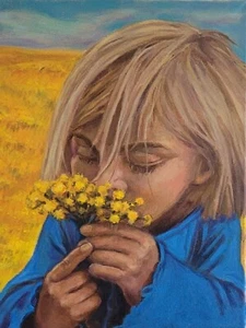 The Scent,Contemporary Portrait,Children,Original,Size 11"x14",2022,U.S - Picture 1 of 2