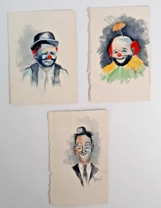 Cuaderno de bocetos acuarela pinturas Stan Laurel y payasos 4,5" x 7" firmado por artista - Imagen 1 de 5