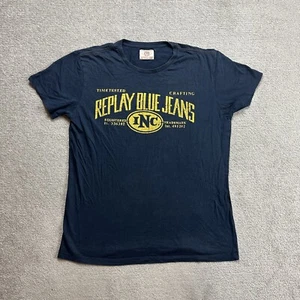 REPLAY Herren T-Shirt Kurzarm Gr. L Regular Fit Classic Logo Stretch 9618 Blau - Bild 1 von 9