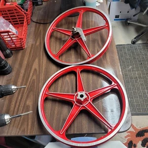 Vintage Red Lester 20"" Bicycle BMX Racing Rims Set Alloy Mag Wheels As Is - Picture 1 of 7