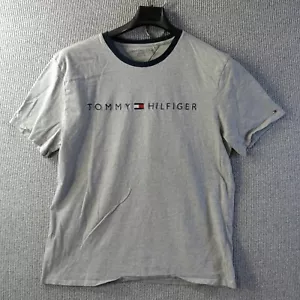 Camicia Tommy Hilfiger Uomo Extra Large Grigio Ricamato Testo Logo Manica Corta - Foto 1 di 17