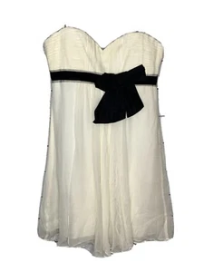 BCBGMAXAZRIA Party Social Kleid trägerlos gerippt BH Schleife Chiffon gefüttert elfenbein 4   - Bild 1 von 12