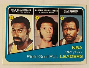 1972 Topps Basketball #173 NBA Field Goal Pct. Leaders Chamberlain Jabbar