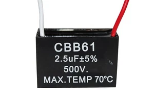 CBB61 500V 2.5UF Terminal Ceiling Fan Motor Running Rectangle Capacitor 2 wires - Picture 1 of 1