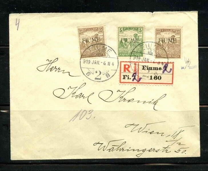 FIUME  ITALY 1919  REGISTERED  COVER  to  Austria   VF  see scanner - Image 1 of 1