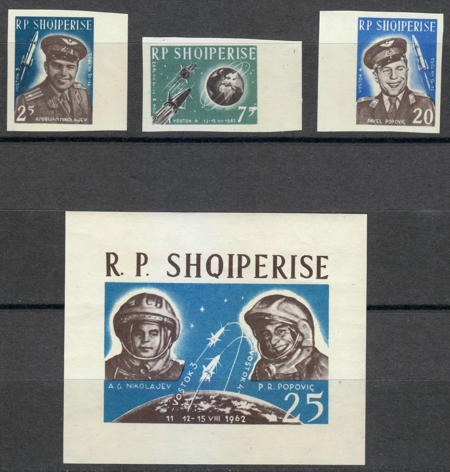 Albania 1963 MNH Mi 731-733 Block 18 Sc 654-657 1st group Space flight Imperf ** - Image 1 of 2