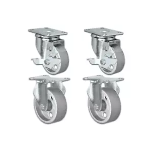 4" X 1.25" Steel Wheel Caster Set of 4 - 2 Locking Swivel & 2 Rigid Casters - Picture 1 of 2