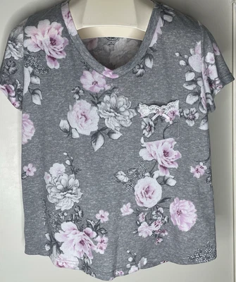 LAURA ASHLEY Womens Size Medium Pink White Roses S/S Pocket Sleepwear Pajama Top - Image 1 of 4