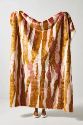 Anthropologie Fauna Faux Fur Throw Pink Maize Animal Blanket Warm Cozy Gift - Image 1 of 4