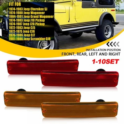 Front Rear Side Fender Marker Light Housings for 1976-1986 Jeep CJ7 Amber + Red - Image 1 of 4