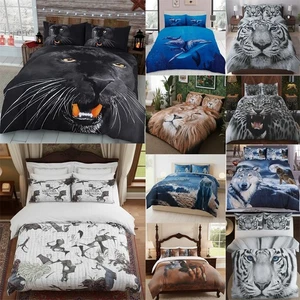 3D Animal Print Duvet Cover Set Wild Tiger Leopard Bedding Set with Pillowcases - Picture 1 of 26