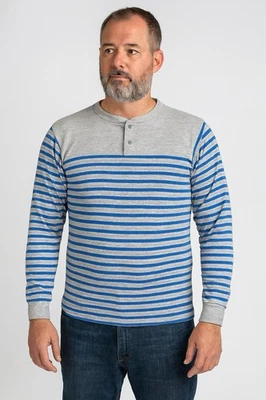 Camiseta Brittania Botón a Presión Azul Gris Rayas Manga Larga Para Hombre XL De Colección Años 80 Foto 1 de 4