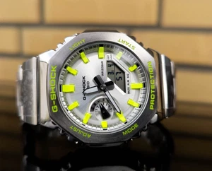 Hand-painted Casio CasiOak G-Shock Full Steel Neon Yellow Royal Oak GM2110D Mod - Bild 1 von 6