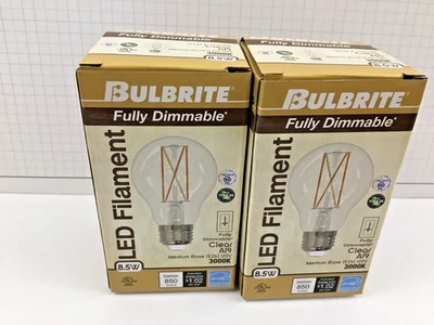(2 ea.) NEW Bulbrite 8.5W Filament A19 LED Bulb E26 Clear 3000K Dimmable 776768 - Image 1 of 4