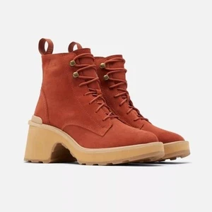 Sorel Wildleder hoher Absatz Schnürstiefel - Größe 10,5 - Warp Red/Tawny Buff - Neu mit Karton - Bild 1 von 11