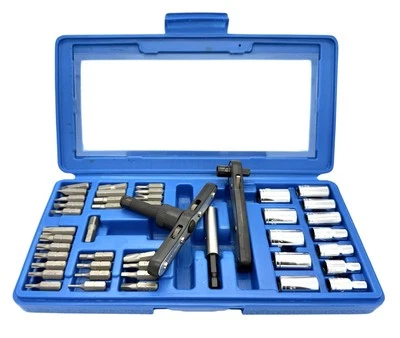 44pc 1/4” Drive T Type Ratchet Handle Bits Star , Phillips , Flat & Sockets - Image 1 of 2