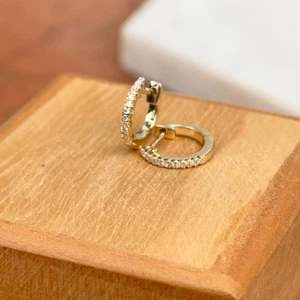 14KT Yellow Gold Diamond Huggie Hoop Earrings 12mm - Picture 1 of 7