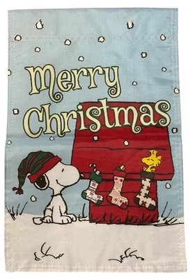 Snoopy & Charlie Brown 12 X 18 дюймов Merry Christmas 2-сторонний садовый флаг снег - Изображение 1 из 2