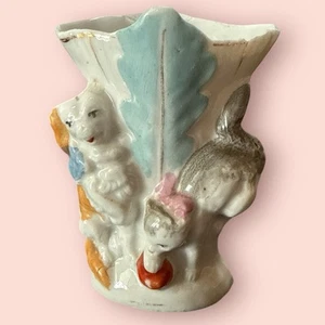 Antike Cavalier King Charles Spaniel Hund Katze Vase Viktorianisch 1900er Porzellan Vintage - Bild 1 von 5