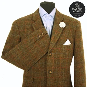 Harris Tweed Jacket Blazer 44R Country Windowpane Check Hacking Hunting Green - Picture 1 of 12
