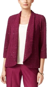 Weiche Alfred Dunner Boucle Damenjacke mit Pailletten verziert weinrot Größe 10 - Bild 1 von 4