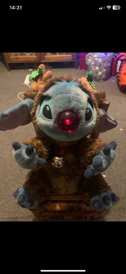 Disney Exclusive Rare Stitch In Reindeer Costume With Jingle Bells Sound - Image 1 of 4