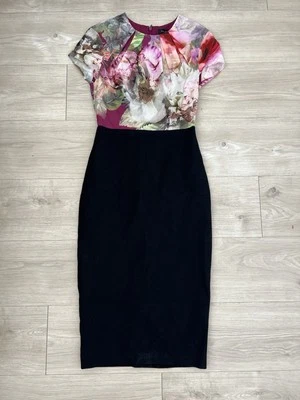 Vestido Ted Baker Mujer Talla 0 Floral Falda Lápiz Manga Corta Cuello Redondo Usado en Excelente Condición Foto 1 de 4
