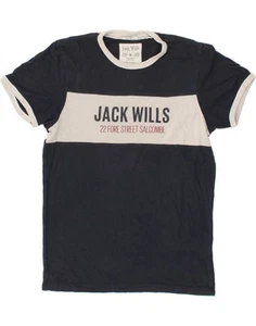 JACK WILLS Mens Classic Fit Graphic T-Shirt Top XS Navy Blue Colourblock OJ04 - Picture 1 of 3