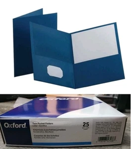 Oxford Twin-Pocket Folder Embossed Leather Grain Paper Dark Blue 25/Box 57538 - Picture 1 of 4