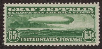 MLH 1930 WELL CENTERED 65c Zeppelin Airmail Postage Stamp, Scott #C13* - Image 1 of 3