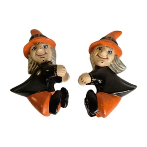 Halloween Ceramic Witch Candle Hugger Set Of 2 1960s Vintage - Picture 1 of 8