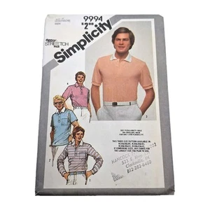 Simplicity 9994 VTG 80s Mens Shirt Knit Pullover Top Sz 34 36 38 Pattern UC FF - Picture 1 of 6