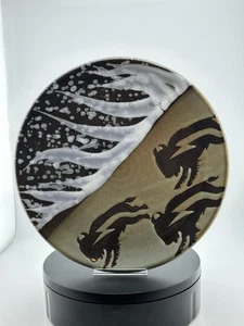 Signed Jahn Buffalo/Bison Art Pottery Plate – Handmade Wildlife Decor - Picture 1 of 2