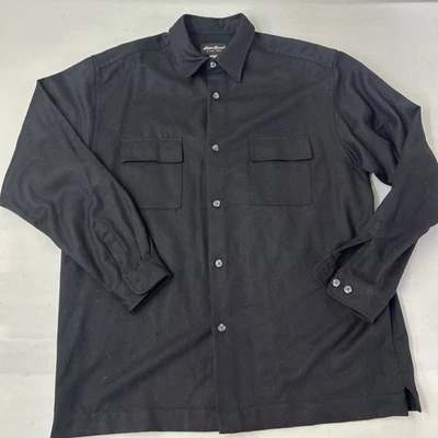 VTG Eddie Bauer 100% Wool Button Down Shirt Black XLT Workwear Shacket Hong Kong - Image 1 of 4