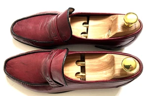 Nordstrom Made in Italy Vintage Red Leather Size 9.5M Preowned Men's Loafers - Picture 1 of 15