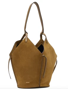 AUTH NWT $1390 Isabel Marant Tampa Whipstitch Trim Suede Hobo Bag In Taupe - Picture 1 of 19