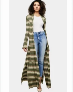 Cárdigan largo suéter L'Agence para mujer frente abierto talla grande verde rayón - Imagen 1 de 8