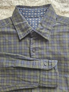 Reversible Men's Blue Green Plaid/Multicolor Long Sleeve Button Down Shirt, LRG - Picture 1 of 6