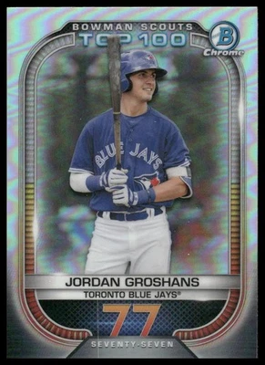 2021 Bowman #BTP-77 Jordan Groshans Chrome Bowman Scouts Top 100 Blue Jays - Image 1 of 2