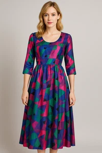 Eien Midikleid Gr. Small Abstrakt Blau Rosa Geometrisch Artsy Glam Bunt - Bild 1 von 8
