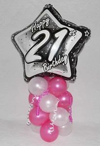 21st BIRTHDAY - AGE 21 -FEMALE - FOIL BALLOON DISPLAY-TABLE CENTREPIECE-BANNER - Picture 1 of 4