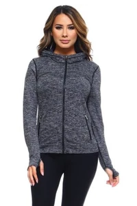 Women's Seamless Athletic Jacket w Hood Hoodie Zip Up CHARCOAL Sz. MEDIUM/LARGE - Picture 1 of 7