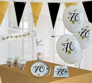 70th Birthday Black Gold Silver White Bunting Banners Balloons Party Decorations - Picture 1 of 25