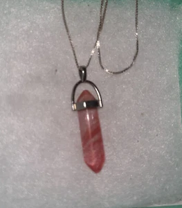 Natural Cherry Quartz Crystal with 16” Sterling Silver necklace - Picture 1 of 6