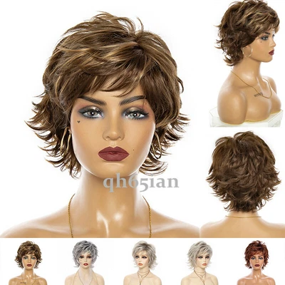 Moda Feminina Perucas Curtas Encaracoladas Cabelo Loiro Preto Ondulado Peruca Pexie Natural Cosplay - Imagem 1 de 4