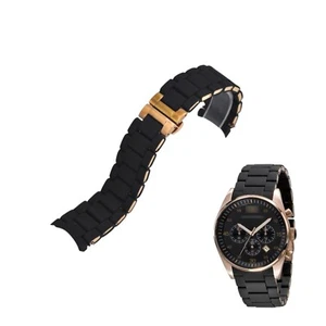 AR5905 23mm Black&Rose Rubber Plated Steel Bracelet For Emporio Armani - Picture 1 of 7